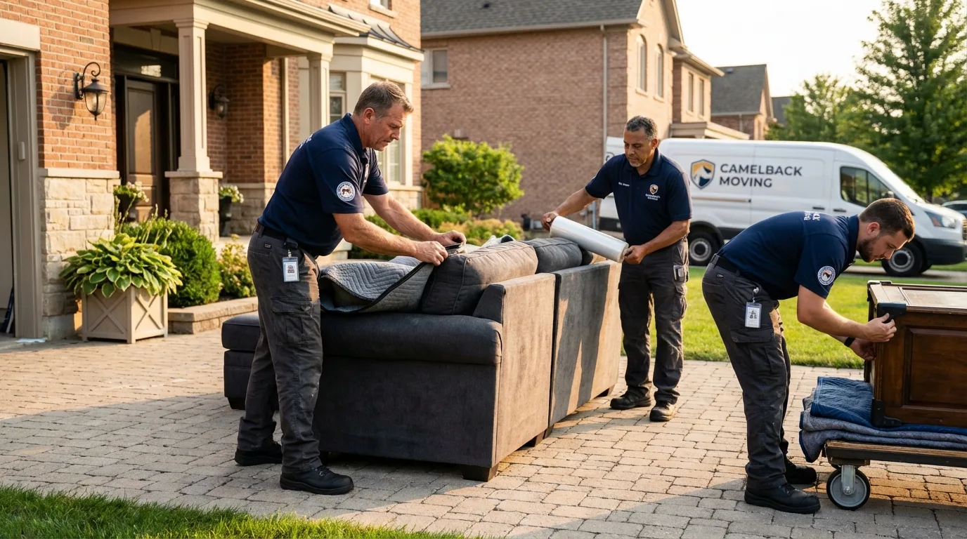 Large estate moving crew wrapping furniture in Mountainside, NJ